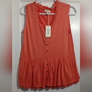 Ott Orange Sleeveless Ruffle Blouse